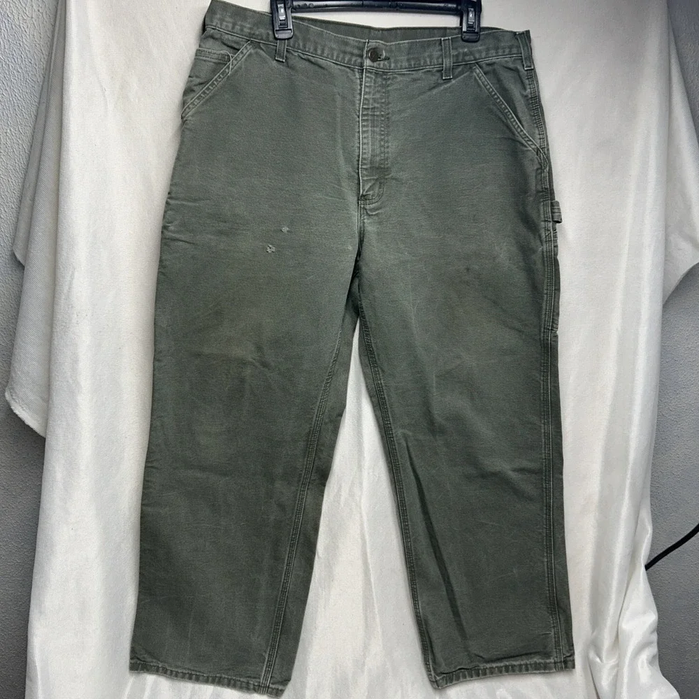 Carhartt Pants Mens 38x30 Green B11 MOS Vintage Big Tab Loose Carpenter Faded